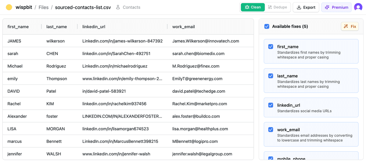 Data cleaning interface - Step 1